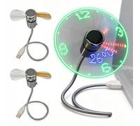 LED USB Clock Fan with Real Time Display, 2-in-1 Rechargeable Desk Fan with Temperature Display, Mini Gooseneck Portable Cooling Fans, USB Powered Quiet Gadget for Home Office Laptop Travel