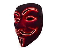 LED V for Vendetta Mask, Light Up Guy Fawkes Anonymous Masks with Neon EL Wire, Glowing Halloween Costume, Cosplay Party, Carnival, Festival & Christmas Accessory, (Red)