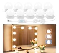 LED Vanity Lights for Mirror, Vanity Lights Stick on with 10 Dimmable Bulbs, 3000K 4000K 6500K & 10 Level Brightness Adjustable, USB Cable, Hollywood Mirror Lights for Makeup Dressing Room Bathroom