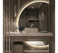 LED Vanity Mirror Backlit 3 Colors Light Wall Mirror for Bathroom Large Half Circle Wall Mirror Frameless Decorative Mirror Explosion Proof
