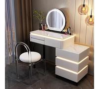 LED Vanity Table with 6 Drawers Acrylic Makeup Chair & Nightstand Solid Wood Dressing Table for Bedroom 31.4in Makeup Station Stylish Makeover Fur