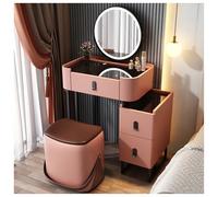 LED Vanity Table with Storage Stool Tempered Glass Makeup Desk with Nightstands for Bedroom Pink 60x40x76cm - Modern Cosmetic Furniture with Light