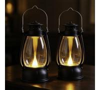 LED Vintage Battery Lantern, 2PCS Camping Lantern Retro, Camping Lamp | Decorative Halloween Lanterns With Warm Color And Handle, For Table, Bookshelf, Patio, Garden, Yard, Porch-black