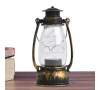 LED Vintage Camping Lantern - Warm Battery Operated Camping Hurrican-e Lantern, Antique Metal Hanging Storm Lantern, Hanging Solar Lights for Outdoor Indoor