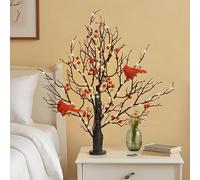 LED Vintage Glowing Tree with Cardinals, 21 Inch Lighted Birch Tree with Cardinals and Berries, Twinkle Trees Lamp with Adjustable Lighted Branches for Tabletop and Christmas Holiday Decor (1Pc)
