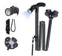 LED Walking Stick, Easy Adjustable Height Folding Extendable Walking Cane Walking Aid Mobility Aid Collapsible Walking Stick, Black