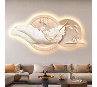 LED Wall Art, 3D Feather Decor with Warm Light for Living Room, Bedroom, Office, Plug-in Design for Ambient Lighting