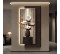 LED Wall Art, Light Up Stone Balance Decor, 3D Sandstone Texture Zen Design with Artificial Greenery for Entryway, Hallway, Living Room