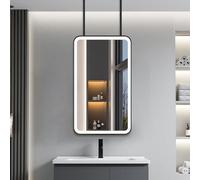 LED Wall Bathroom Mirror, Rectangle Vanity Shaving Mirror with Adjustable Boom, Ceiling Mount, Lighted Black Mirror for Over Sink - 40cm x 70cm