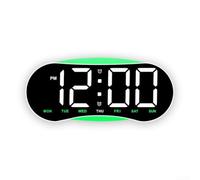 LED Wall Clock Featuring Full Screen Time Day Weekday Date Temperature Readout Alarm Snooze And Dual Placement Compatibility(White+Green)