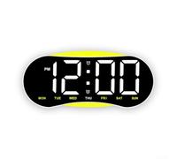 LED Wall Clock Featuring Full Screen Time Day Weekday Date Temperature Readout Alarm Snooze And Dual Placement Compatibility(GWhite+Yellow)