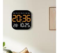 LED Wall Clock with Calendar and Thermometer, Digital Moon Phase Alarm Clock, Adjustable Brightness Remote for Bedroom Office