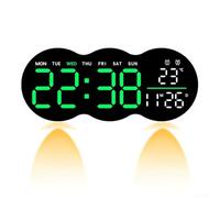 LED Wall Clock with Remote Control, Temperature Date Time Display, 10-Level Brightness Adjustment, Color Changing Ambient Light for Living Room(Green)