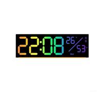 Led Wall Clock With Rgb Color Changing Light, Digital Display Showing Date Temperature Day, Dual Alarm And Timer, Adjustable Brightness For Bedroom Living Room, Black(Black)