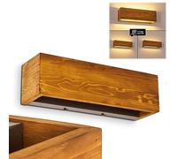 LED wall lamp Adak, dimmable wall Light Made of Wood/Metal in Brown/Grey, 13.5 watt, 1800 Lumen, 3000K, Elongated Interior wall Lightup&Down Effect on the wall