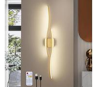 LED Wall Lamp USB Rechargeable with Remote Control Wall Sconce Indoor Dimmable Wireless Magnetic Wall Light Battery Operated with Timer Function Wall Lighting Wave Design for Bedroom (Gold,1 Pack)