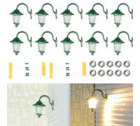 LED Wall Lamps 1Flame For H0 Houses Building Set, 10 Piece, Steel Column Model Lampposts, Warm White Light, 3V Operating Voltage