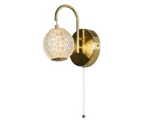 LED Wall Light Clear Acrylic Diamond Pattern Globe Satin Brass 5W 493 Lumens