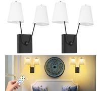 Led Wall Light Indoor 2 Pieces, Cordless Rechargeable Wall Light 2 Flames Vintage Wall Lamp with Remote Control Wall Light Dimmable USB Lamp for Bedroom Living Room Stairs