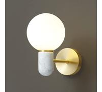 LED Wall Light, Marble White Glass Ball Wall Mount Lighting, Indoor Decoration Wall Lamp H65 Brass Wall Sconce G9 Lighting Fixtures for Bedroom Headboard Background Wall Staircase