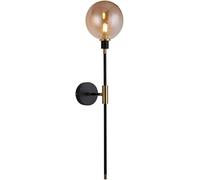 LED Wall Light, Wall Sconce Bathroom Gold Black with Amber Glass Vintage Bedside Light Smoke Gray Long Rod Linear Wall Mount Lamp for Bedroom Living Room Hallway Porch/Am