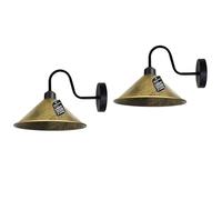 Led Wall Lights 2 Pack Indoor Modern Brushed Brass 22cm Cone Shaped Shade Swan Neck Led Sconce Fittings Not Battery Operated Wall Lamp for Living Room, Bedroom, Hallway