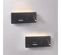 LED Wall Lights Indoor Bedside Wireless Charging Wall Sconce with USB/Type-C Charging Port Wall Lamp 350° Rotating Spotlights for Hotel Living Room (Black Right,2 Packs)