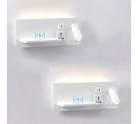 LED Wall Lights Indoor Bedside Wireless Charging Wall Sconce with USB/Type-C Charging Port Wall Lamp 350° Rotating Spotlights for Hotel Living Room (Right,2 Packs)