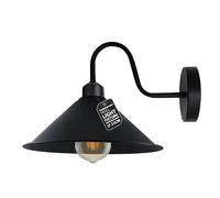 LEDSone Vintage Wall Light Fixture, Black Wall Sconce E27 Base Socket Screw Type Industrial Wall Mounted Swan Neck Cone Shape Shade Wall Sconce, Black, with Bulb