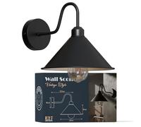 Led Wall Lights Indoor Modern Black Inner White 22cm Cone Shaped Shade Swan Neck Led Sconce Fittings Not Battery Operated Wall Lamp for Living Room, Bedroom, Hallway