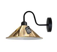 Led Wall Lights Indoor Modern French Gold Brass 22cm Cone Shaped Shade Swan Neck Led Sconce Fittings Not Battery Operated Wall Lamp for Living Room, Bedroom, Hallway