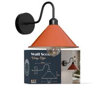 Led Wall Lights Indoor Modern Orange 22cm Cone Shaped Shade Swan Neck Led Sconce Fittings Not Battery Operated Wall Lamp for Living Room, Bedroom, Hallway