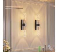 LED Wall Lights Indoor USB Rechargeable Battery Wall Lamp with Remote Control Dimmable Wall Sconce Wireless Acrylic Modern Aluminium Bedroom Corridor Hotels (Black,2 Packs)