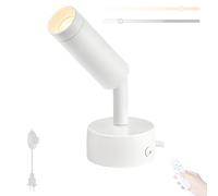 LED Wall Lights Indoor Wall Lamp 350° Rotatable Dimmable Wall Sconce with Timer and Remote Control Aluminum Modern Living Room Bedroom Porch (White,1 Pack)