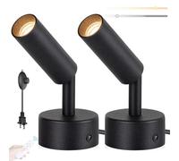 LED Wall Lights Indoor Wall Lamp 350° Rotatable Dimmable Wall Sconce with Timer and Remote Control Aluminum Modern Living Room Bedroom Porch (Black,2 Packs)