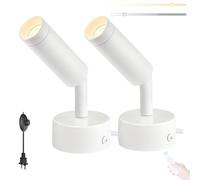 LED Wall Lights Indoor Wall Lamp 350° Rotatable Dimmable Wall Sconce with Timer and Remote Control Aluminum Modern Living Room Bedroom Porch (White,2 Packs)