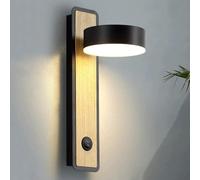 LED Wall Mount Reading Lamp Adjustable Headboard Lighting with Switch On/Off, Rectangle Wood Grain Wall Sconce 350° Rotating Bedside Reading Light 3000K 5W Metal Sconces, White/Black