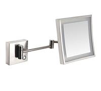 LED Wall Mounted Bathroom Makeup Mirror with Magnification Touch Screen, Extendable Square Vanity Mirror, Swivel Design, UK Plug, Chrome Finish