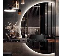 LED Wall-Mounted Bathroom Mirror HD Anti-Fog Makeup Mirror Dimmable 3 Color Light Large 39"x28" Semi-Circle (120/130cm) for Elegant Vanity Use