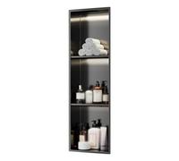 LED Wall-Mounted ShowerShelf Stainless Steel Shower Storage for Bathroom No Tiling Required (Black 90 x 28 x 12.5 cm) - Modern Design Space-Saving Solution