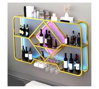 LED Wall Mounted Wine Rack, Large Capacity Metal Hanging Bar Shelves, 3 Tier Floating Storage for Kitchen, Living Room, with Glass Holder and Display