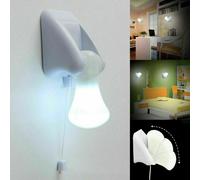 LED Wall Night Light Bulb Cordless Battery Portable Handy Pull String Lamp