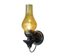 LED Wall Sconce, Kerosene Wall Lantern Wrought Iron Glass Light Vintage Industrial Wall Lamp for Restaurant Bar (Color : Yellow Crackle Glass)
