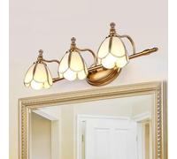 LED Wall Sconce Light Modern Bathroom Vanity Fixtures, Vintage Brushed Antique Over Mirror, Luxury Brass with White Frost Flower Glass Shade, E14 Hardwired French Art Lamp