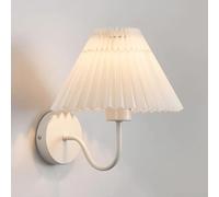 LED Wall Sconce - Pleated Fabric Bedside Reading Lamp with Gooseneck Metal Arm, Simple Indoor Decorative Lighting for Bathroom, Dresser, and Vanity - Hardwired, Model T-155 (White-B & White-A)