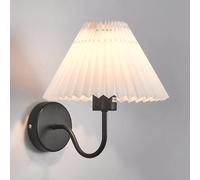 LED Wall Sconce - Pleated Fabric Bedside Reading Lamp with Gooseneck Metal Body, Simple Indoor Decorative Light for Bathroom, Dresser & Vanity - Hardwired T-155 (White-B) (Black-B)