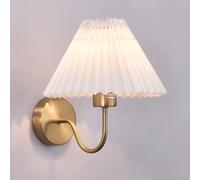 LED Wall Sconce with Pleated Fabric Shade - Gooseneck Metal Reading Lamp for Bedside, Bathroom, or Vanity - Simple Elegant Indoor Lighting (T-155, White-B)