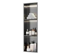 LED Wall Shower Shelf Stainless Steel Embedded Storage for Bathroom No Tiles Needed Grey 90x28x12.5cm Modern Design Space Saving Solution