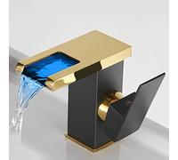 LED Waterfall Bathroom Faucet Brass Single Handle Sink Mixer with 3 Changing Lights One Hole Design High Arc White Gold Finish - Modern Luxury Tap
