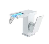 LED Waterfall Bathroom Faucet Modern Single Handle Basin Mixer Brass Sink Tap with Hot & Cold Control Ceramic Valve Elegant White Finish for Bathtub & Bidet.
